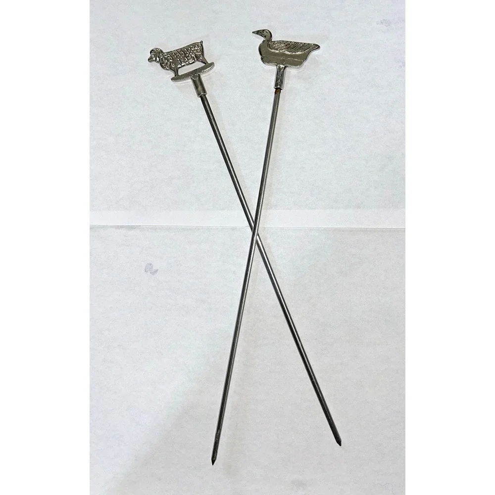 Vintage Pair Metal Silver Tone Animal  skewers duck & Sheep Marked Taiwan